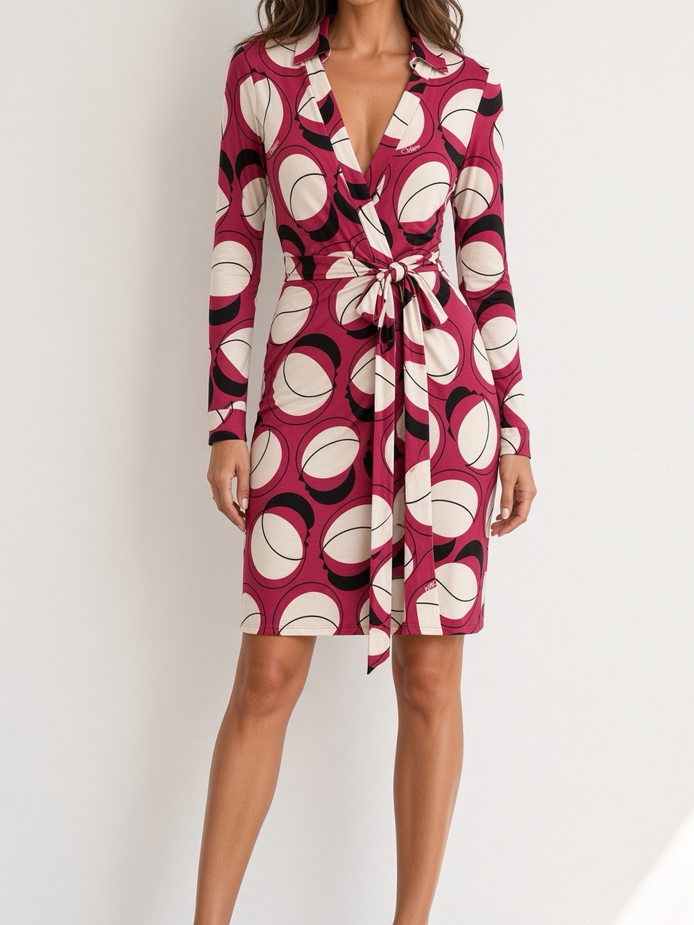 DVF Jeanne Two Wrap, Magenta White Black, Size 14